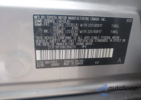 2024 Toyota Rav4 Le z USA, uszkodzony, nr VIN 2T3F1RFV0RC394270